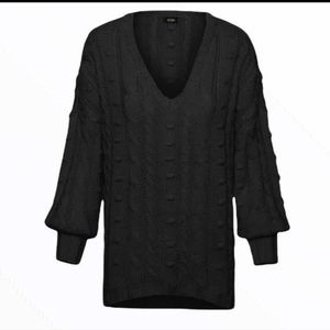 AFRM Boston Black Chunky Cable High Low Sweater